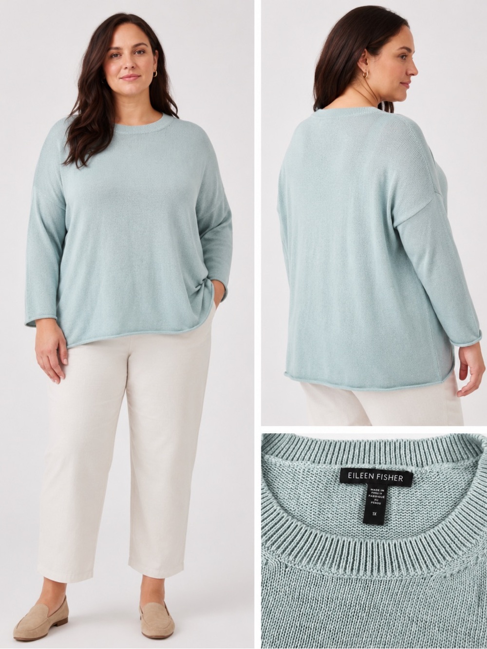 Eileen Fisher Organic Cotton & TENCEL™ Blend Sweater- Arctic Blue - Size 1X